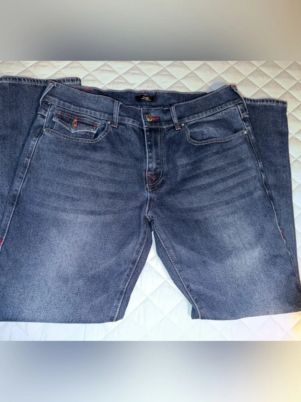 True Religion Men Slim Straight Dark Indigo Jeans with Faded Whiskering 36X32